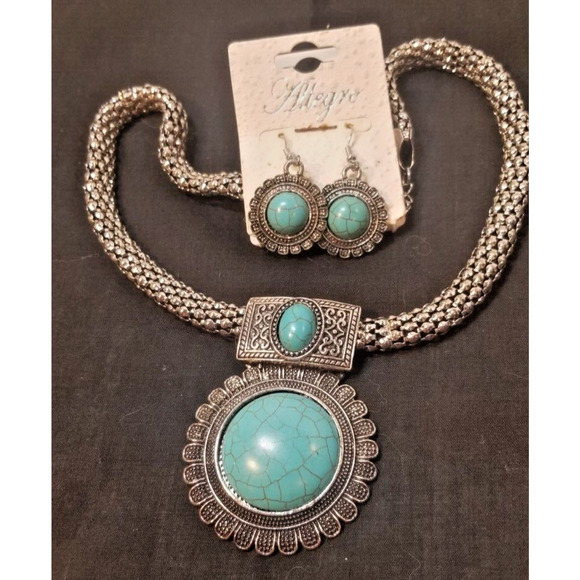 Allegro Turquoise Pendant Necklace & Earring Set New with tag - Picture 1 of 9